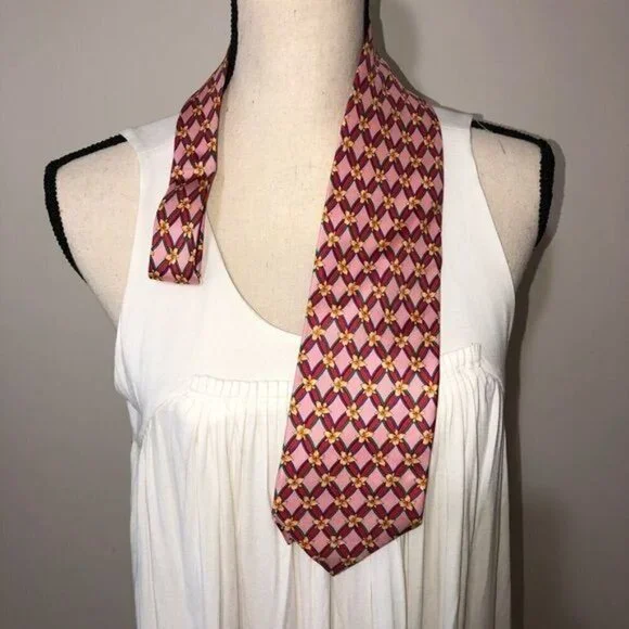 Mens Tie Vintage Pink Red Floral Silk Tie Handmade Singapore - Picture 2 of 8
